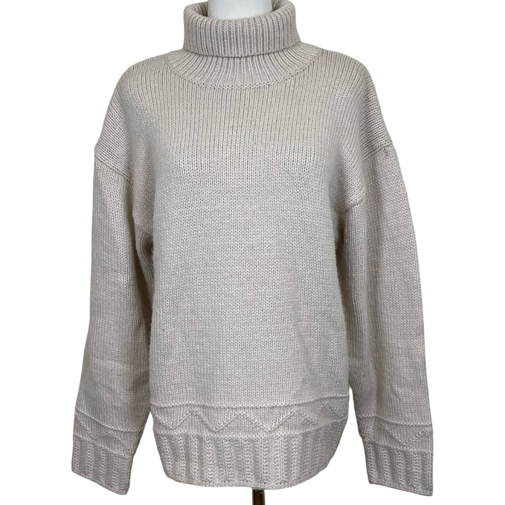 JW Anderson Uniqlo Turtleneck Sweater Womens L Beige Wool Alpaca Chunky Knit